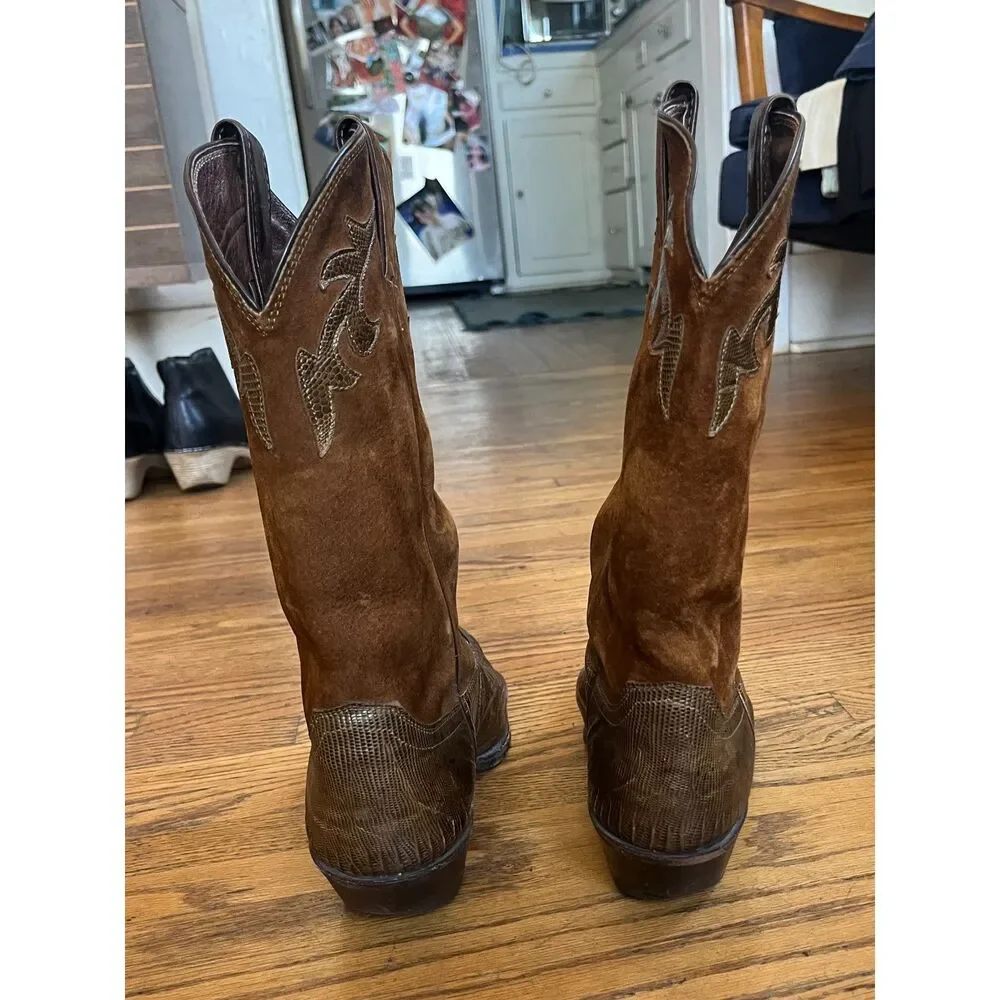 Justin Brown Teju Horned Lizard Leather Western Cowboy Boots Shoes   Mens Size 9